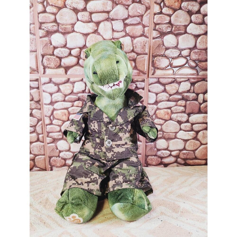 Build A Bear T-Rex Dinosaur Green Camouflage Plush With Military Outfit #A96